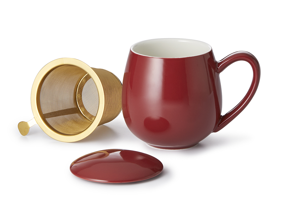 Theetas met deksel en filter 'Zara goud - bordeaux'